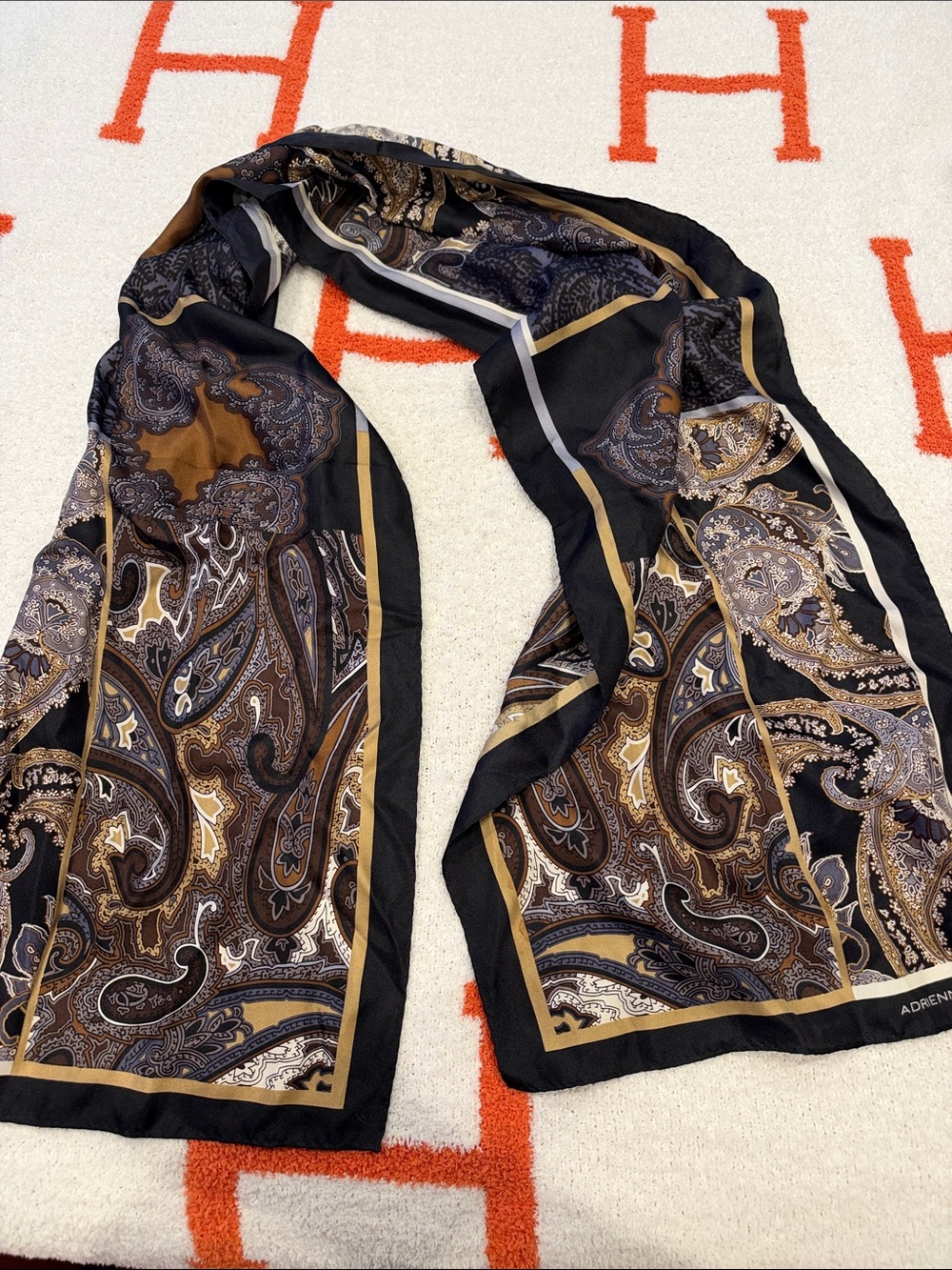 Adrienne Vittadini Black & Brown Paisley Silk-Blend Scarf